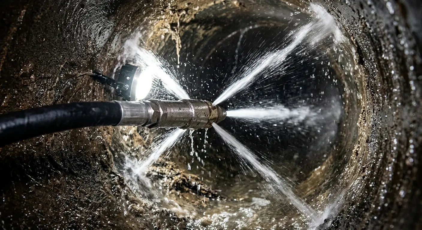 High-pressure hydro jetting nozzle cleaning sewer pipe for Trenchless Sewer Repair in Lutz